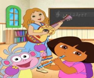 yapboz Dora ve Botları bir müzik sınıfta maymun